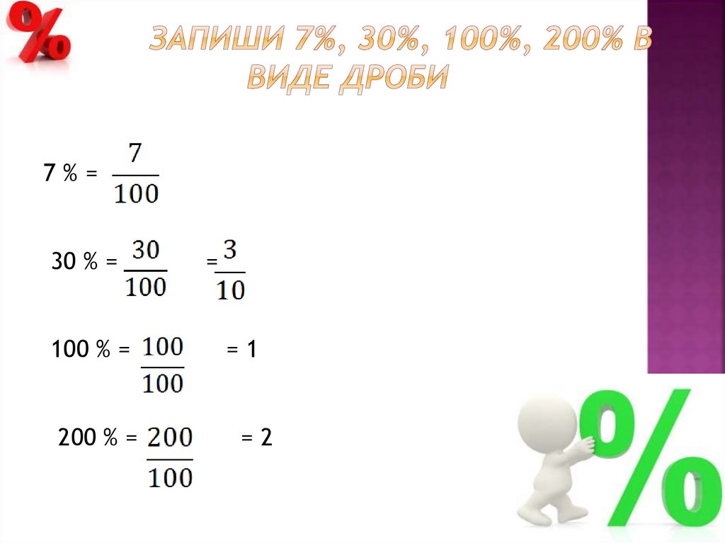 Представьте проценты в виде дроби 3