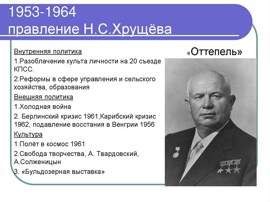 Заполните схему овд в период хрущевский оттепели 1953 1964 гг