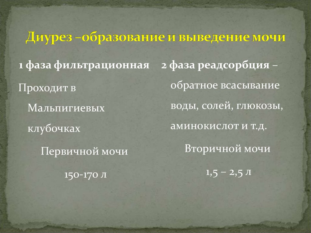Диурез –образование и выведение мочи