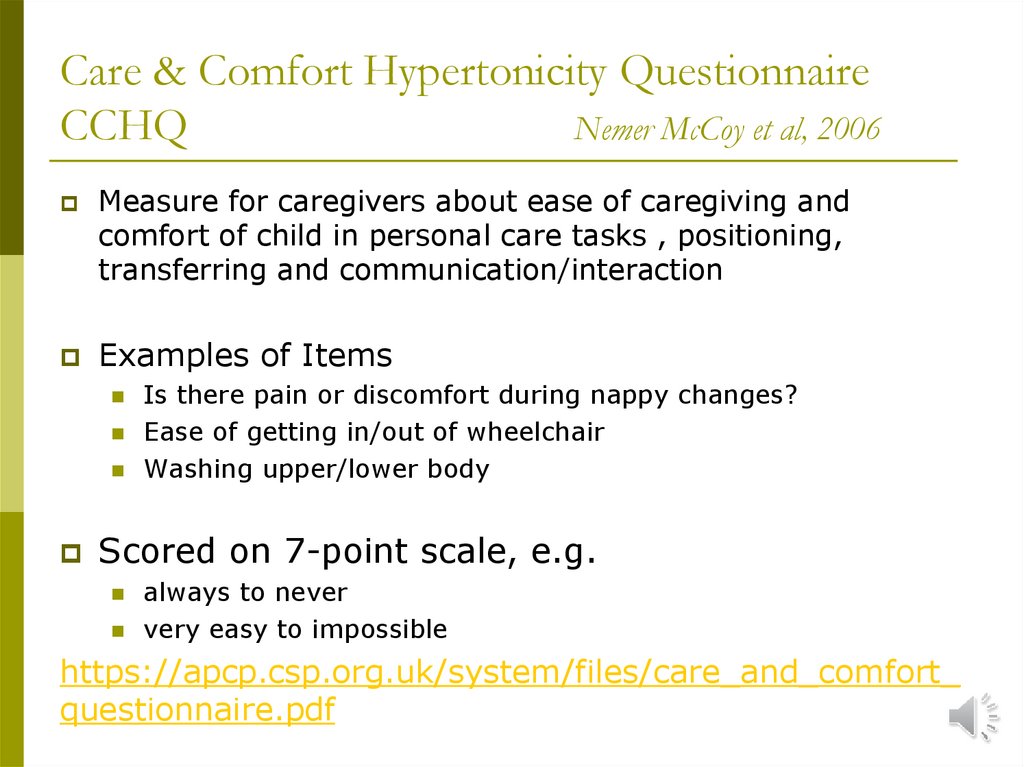 Care & Comfort Hypertonicity Questionnaire CCHQ Nemer McCoy et al, 2006