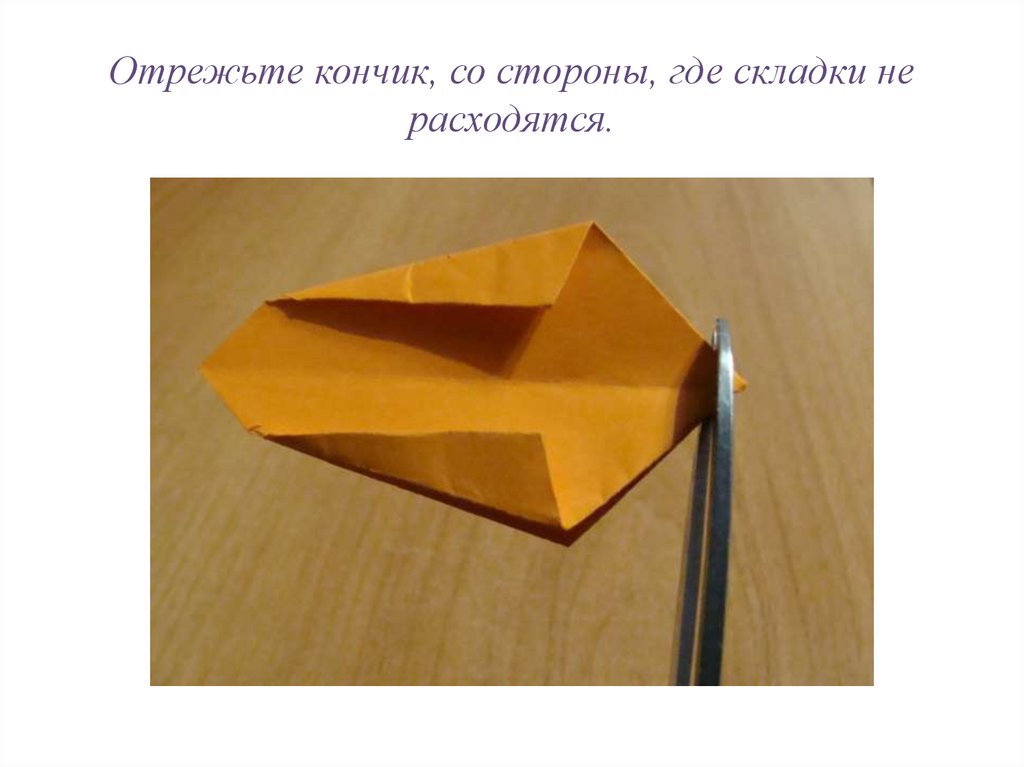 Отрежьте кончик, со стороны, где складки не расходятся.