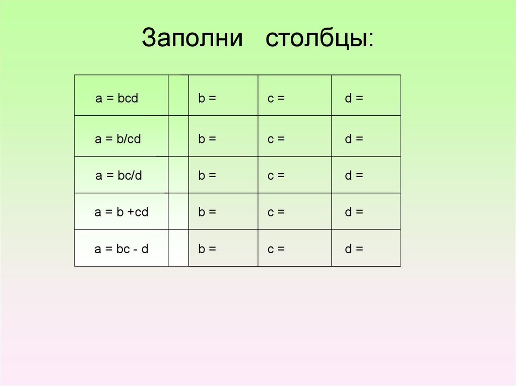 Заполни столбцы: