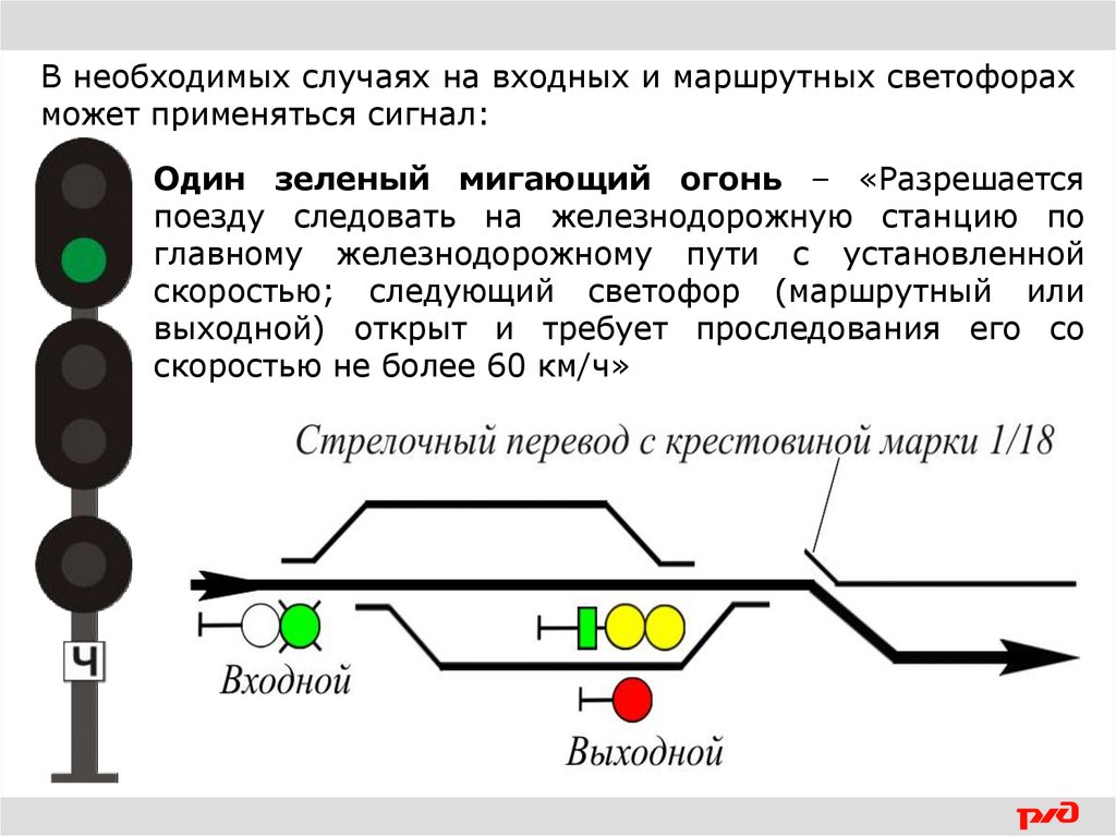 Показания входного светофора при приеме поезда