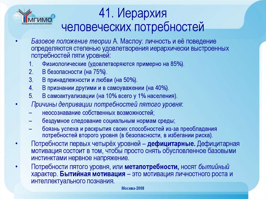 41. Иерархия человеческих потребностей