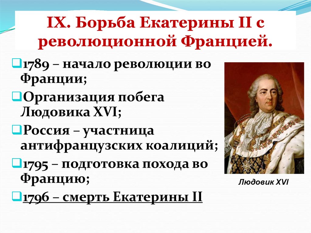 IX. Борьба Екатерины II с революционной Францией.