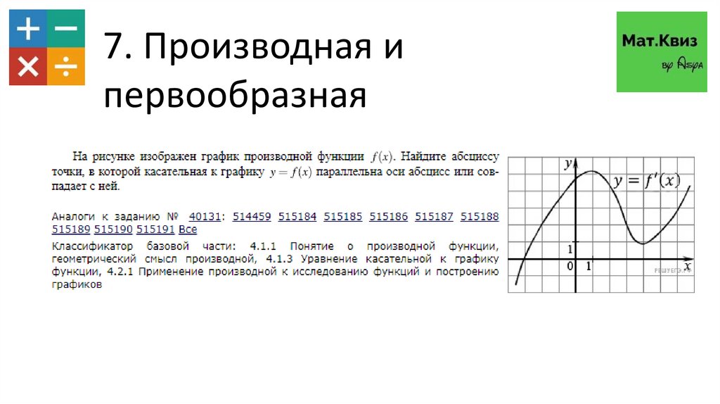 На рисунке изображен график функции y f x одна из первообразных равна