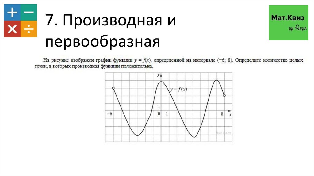 На рисунке изображен график первообразной y