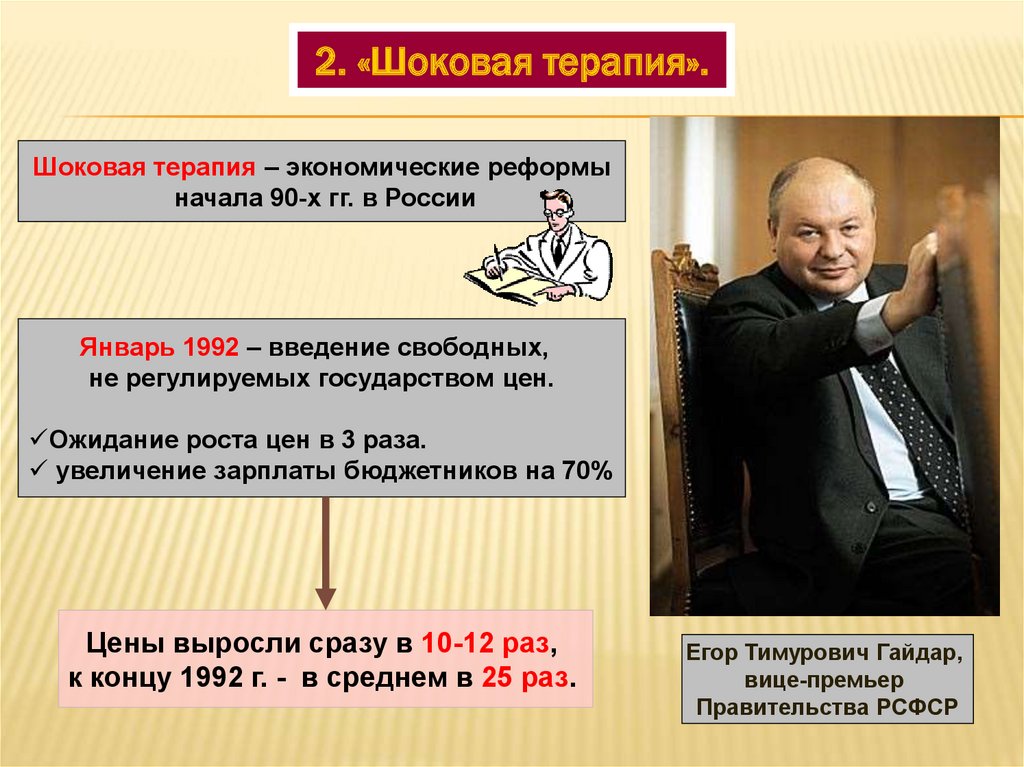 Экономические реформы 2000 годов. Реформа Гайдара 1992 шоковая терапия. Реформы Егора Гайдара шоковая терапия.