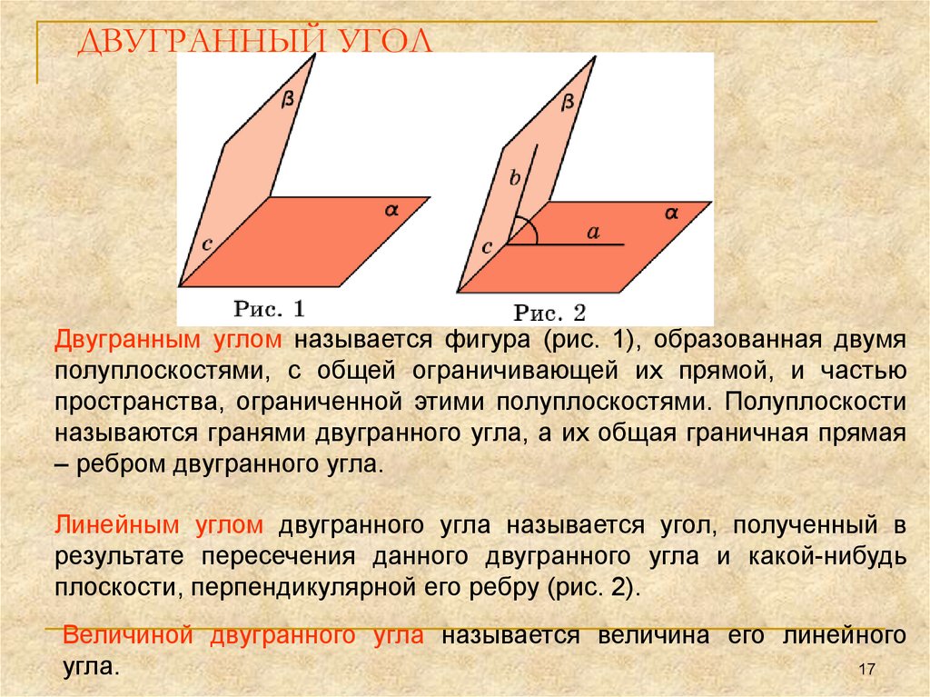 Двугранный угол линейный угол двугранного угла