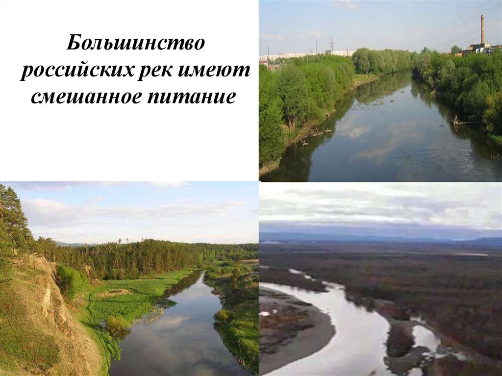 Большинство рек россии текут на. Реки смешанного питания в России. Смешанное питание рек. Смешанное питание рек России. Смешанный Тип питания рек.