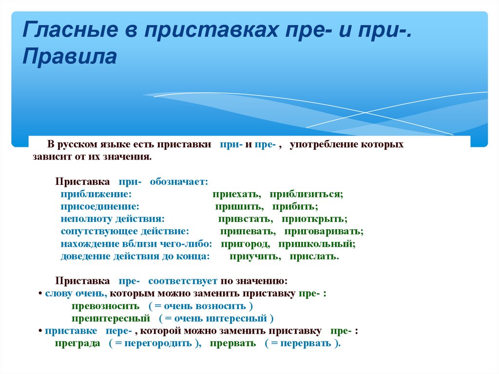 Слова гласные в приставках пре и при. Гласные в приставках пре и при. Гласные в приставках пре и при правило. Гласные в приставках пере. Значение приставки пре.