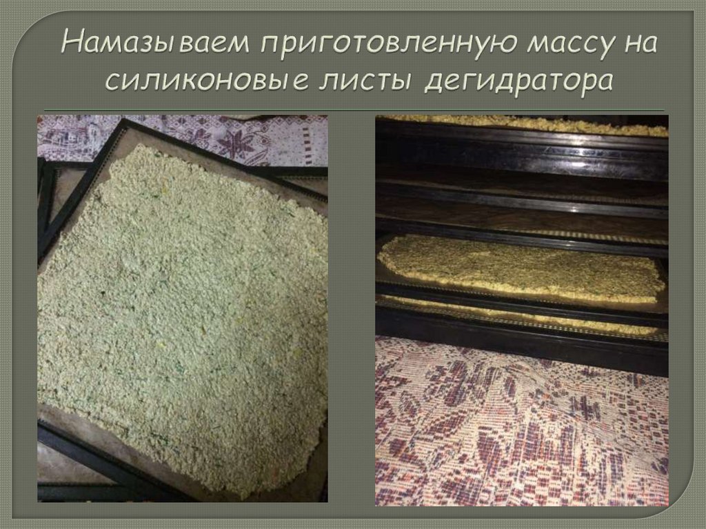 Намазываем приготовленную массу на силиконовые листы дегидратора