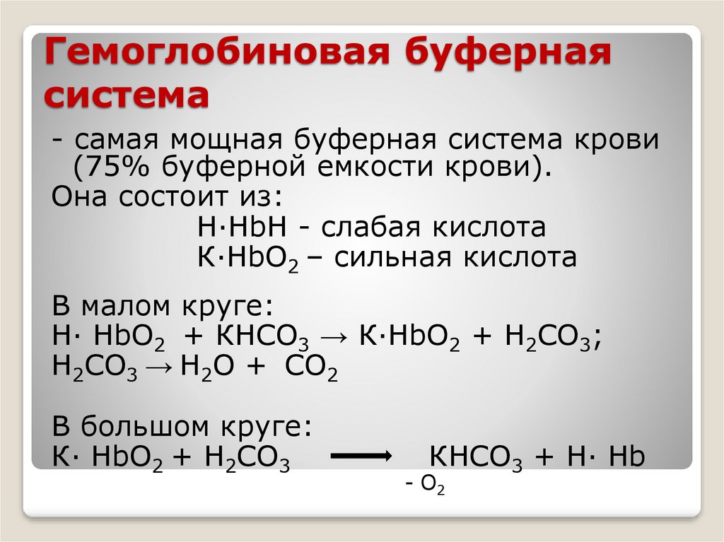 В состав буферных систем входит. Гемоглобиновая буферная система.