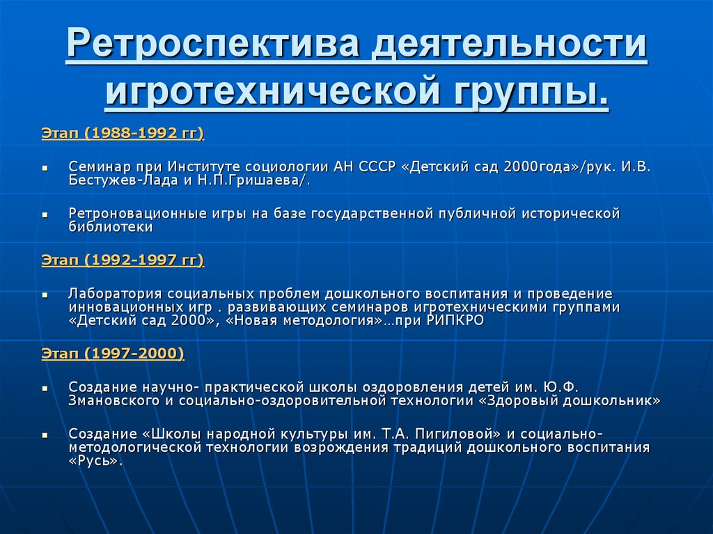 Пример ретроспекции
