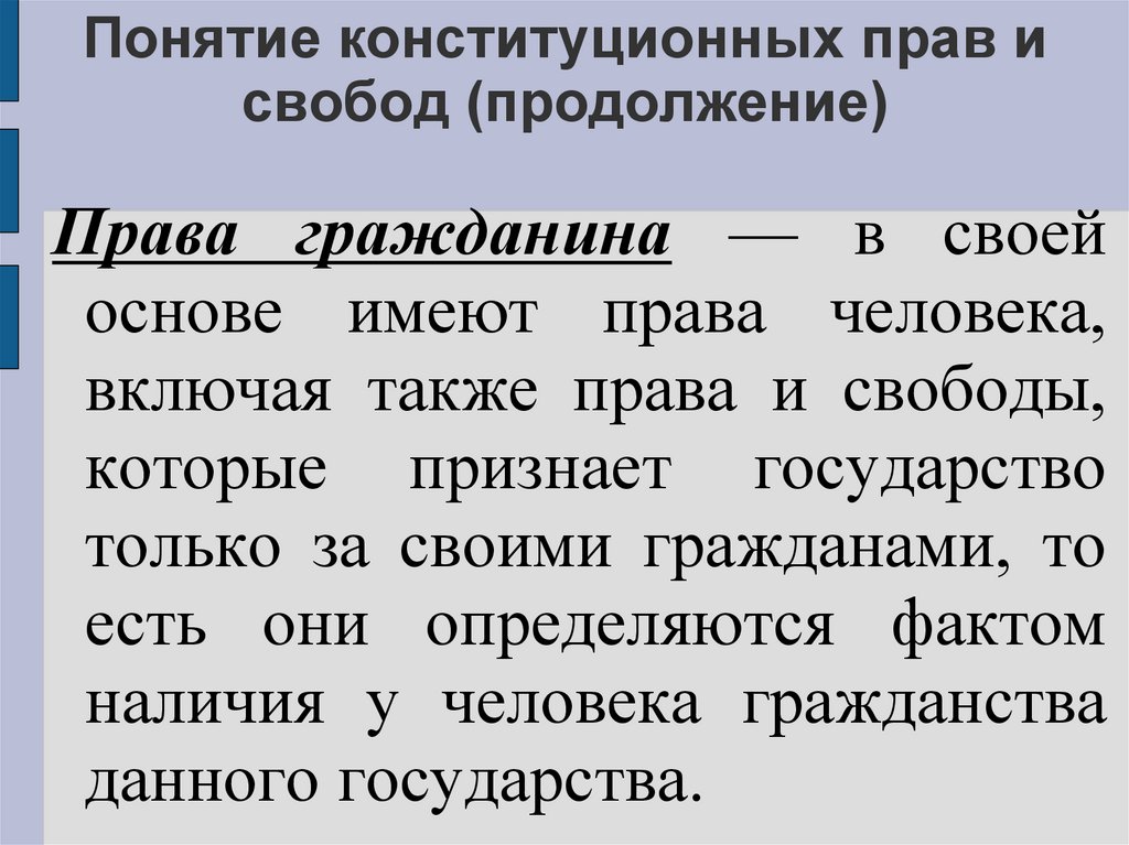 Право продолжение. Понятие конституционных прав и свобод. Понятие конституционных прав и свобод человека и гражданина. Понятие конституционных свобод. Термины конституционного права.