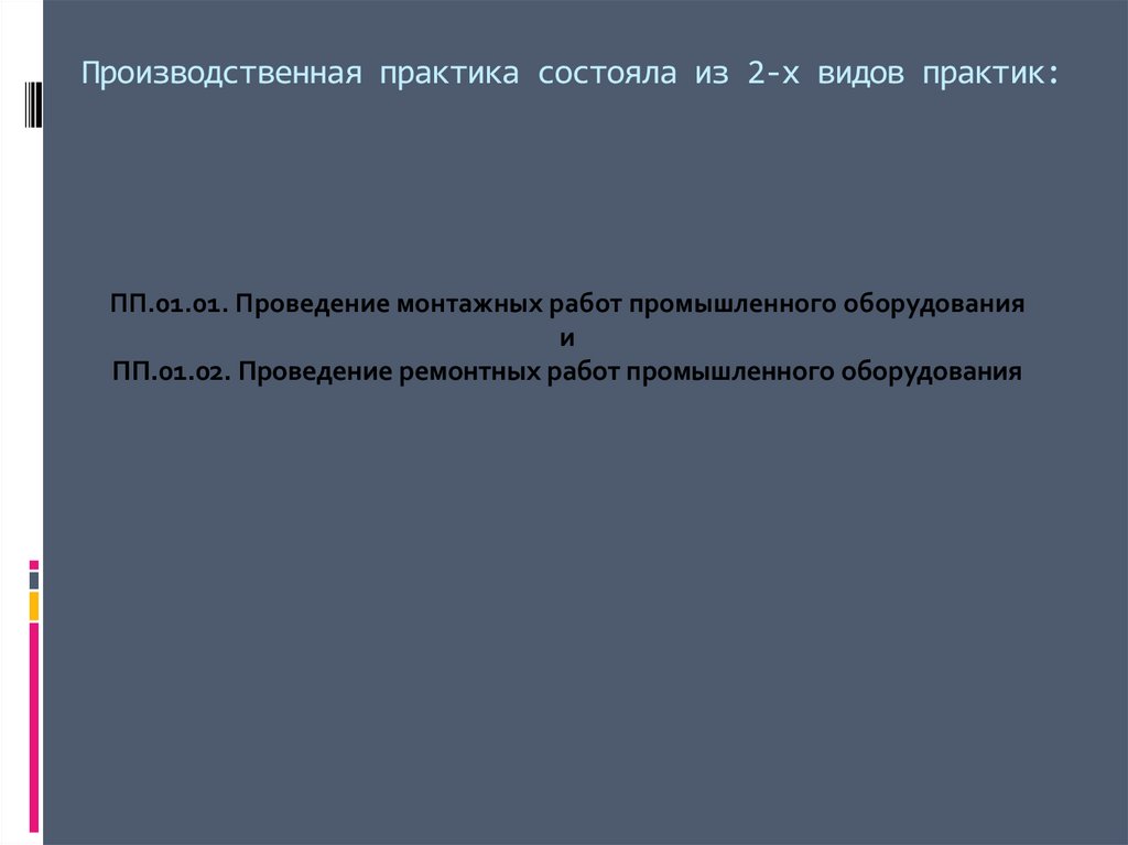 Производственная практика состояла из 2-х видов практик:
