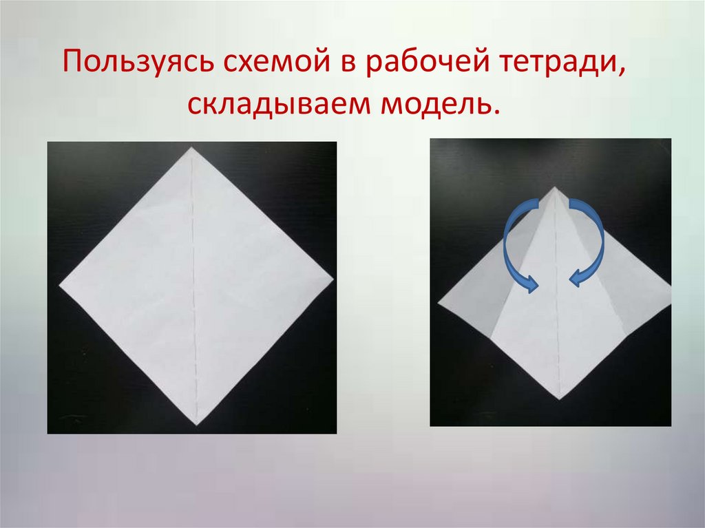 Пользуясь схемой в рабочей тетради, складываем модель.