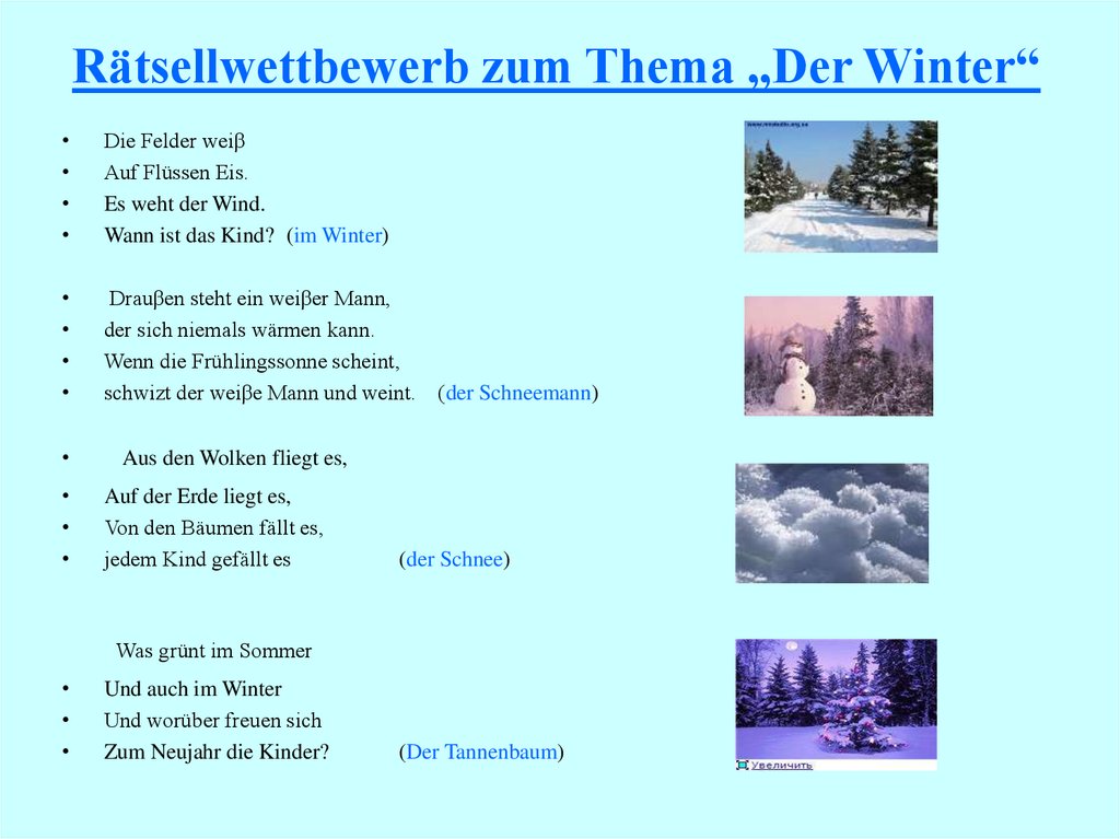 Rätsellwettbewerb zum Thema „Der Winter“