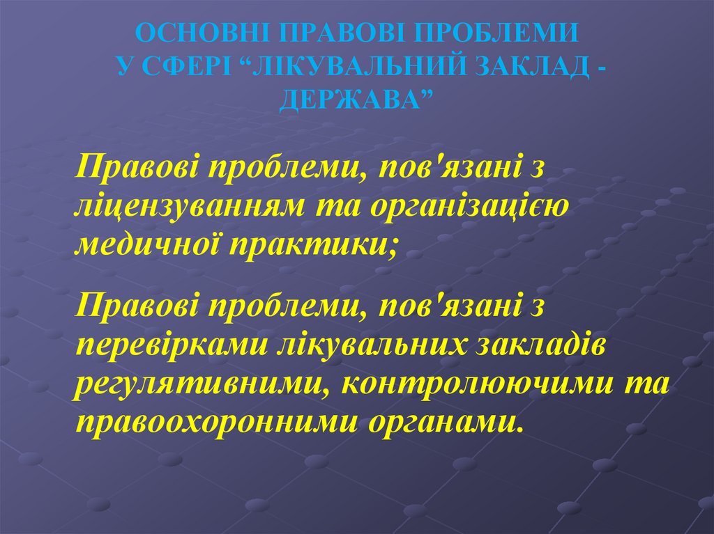 ОСНОВНІ ПРАВОВІ ПРОБЛЕМИ У СФЕРІ “ЛІКУВАЛЬНИЙ ЗАКЛАД - ДЕРЖАВА”