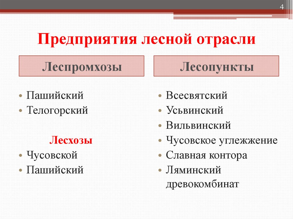 Специализации лесной промышленности