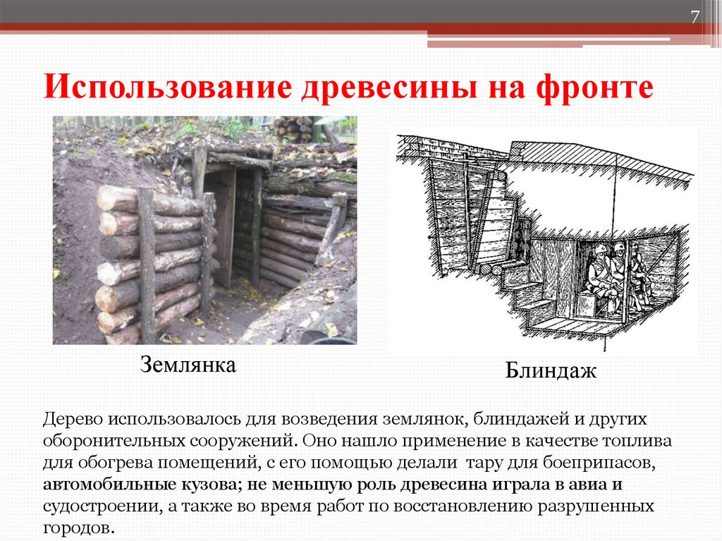 Использование древесины на фронте