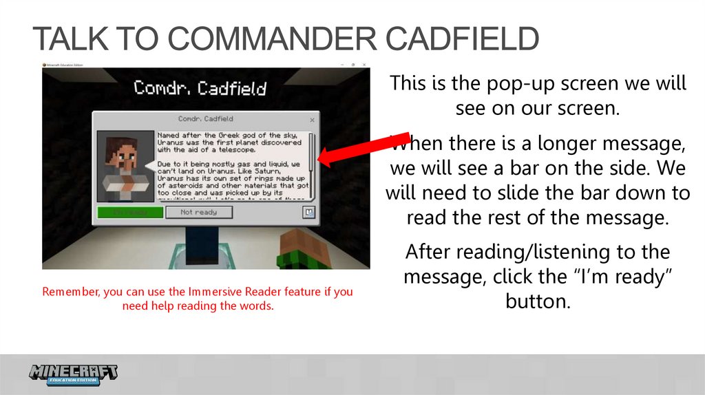 Talk to Commander cadfield