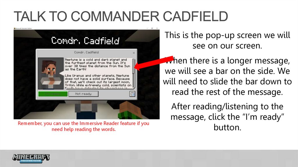 Talk to Commander cadfield