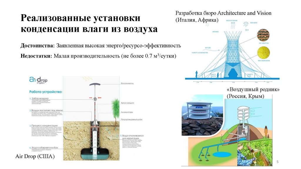 Реализованные установки конденсации влаги из воздуха