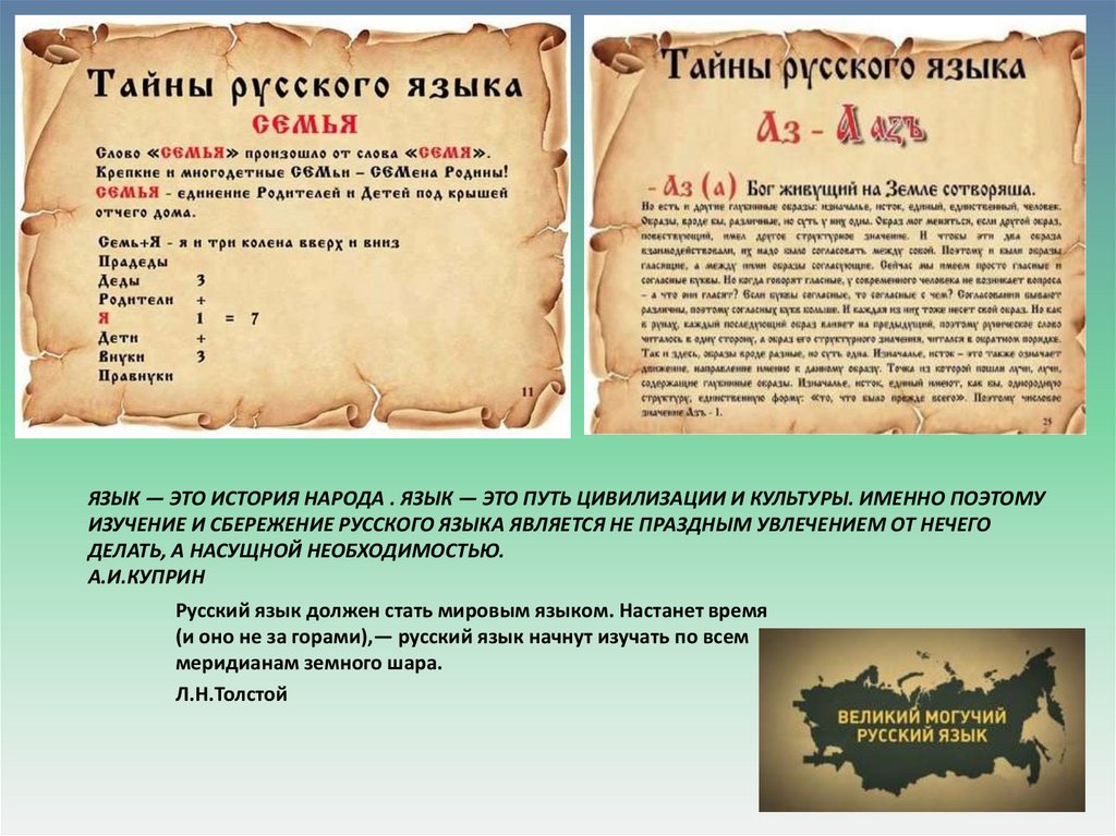 Изучение и сбережение русского языка является