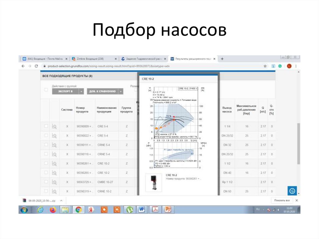 Подбор насосов