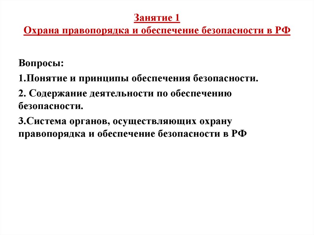 Организация обеспечения безопасности и правопорядка