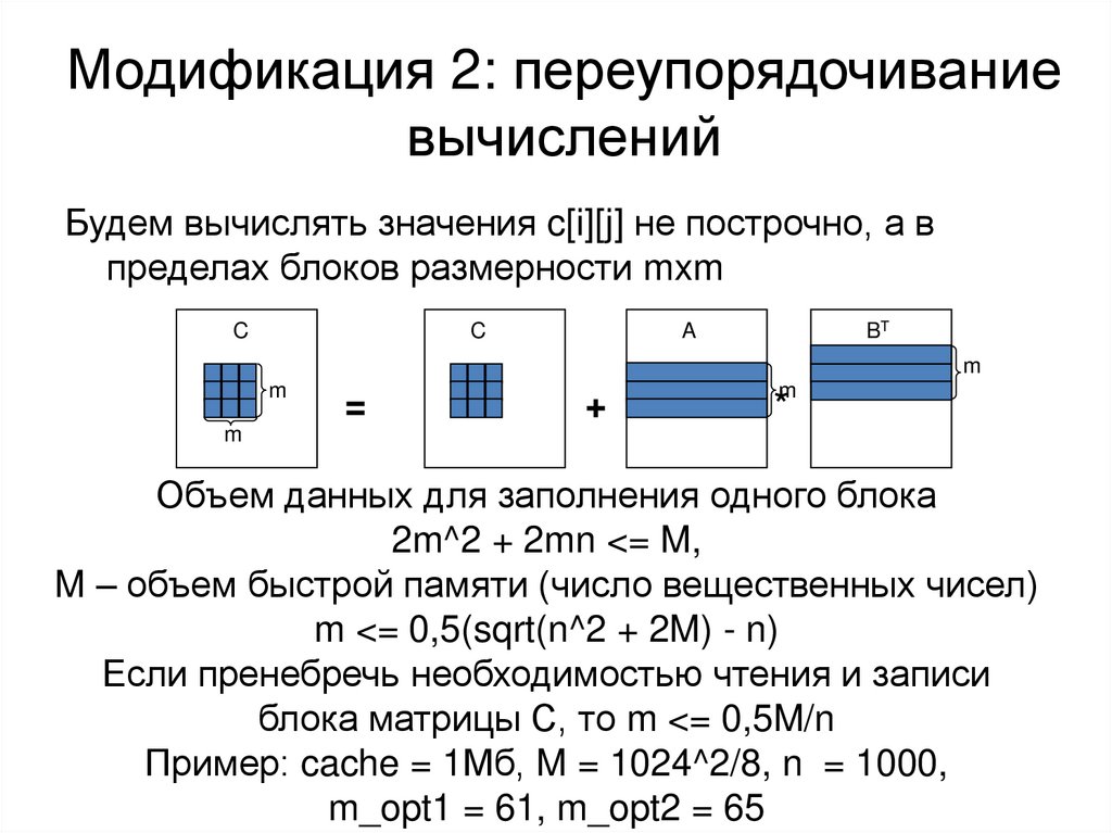 Модификация 2: переупорядочивание вычислений