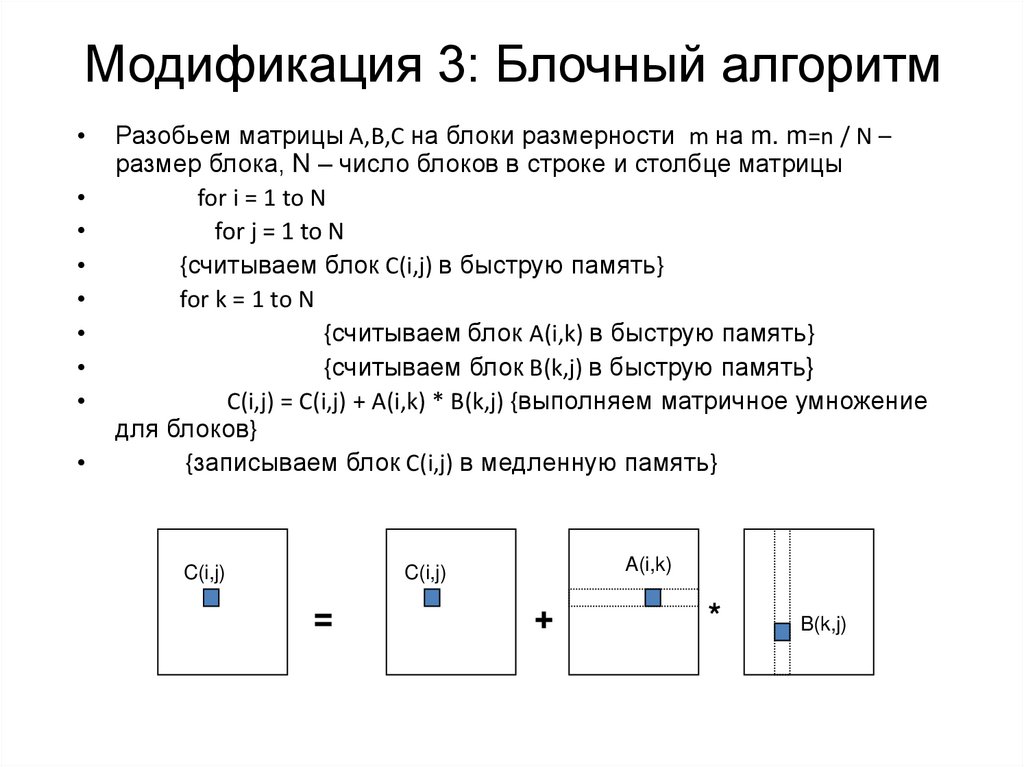 Модификация 3: Блочный алгоритм