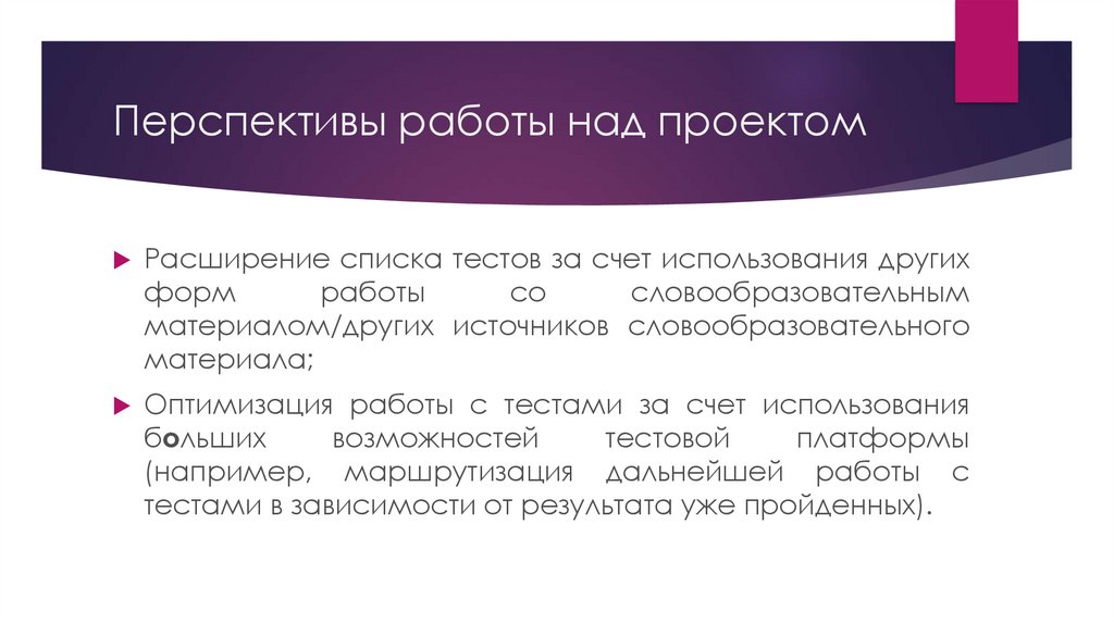 Перспективы дальнейшей работы над проектом