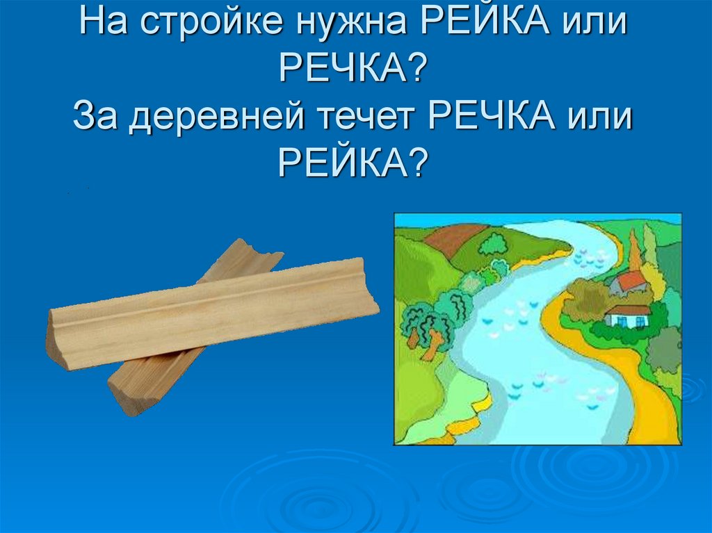 На стройке нужна РЕЙКА или РЕЧКА? За деревней течет РЕЧКА или РЕЙКА?