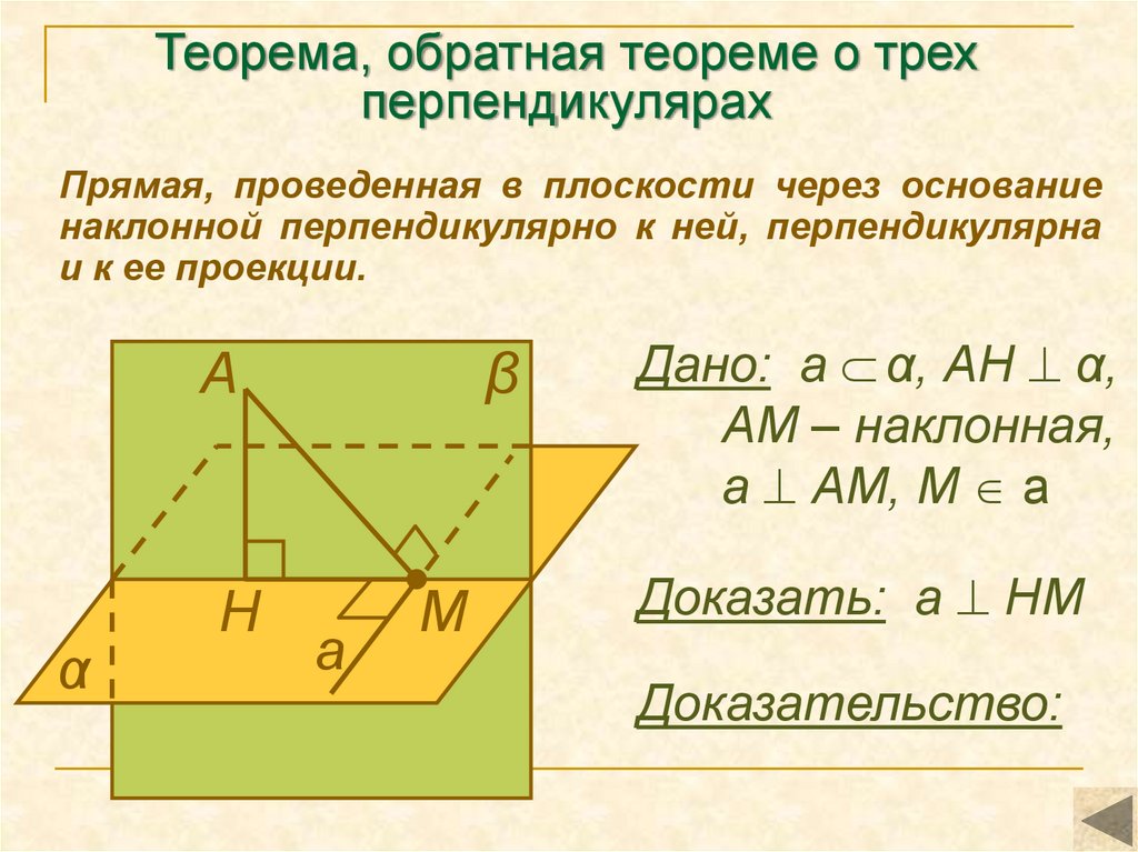 Теорема о трех перпендикулярах решение. Обратная теорема о трех перпендикулярах. Теорема Обратная теореме о трех перпендикулярах. Теорема Обратная теореме о 3 перпендикулярах. Теорема о перпендикуляре 3 прямых.