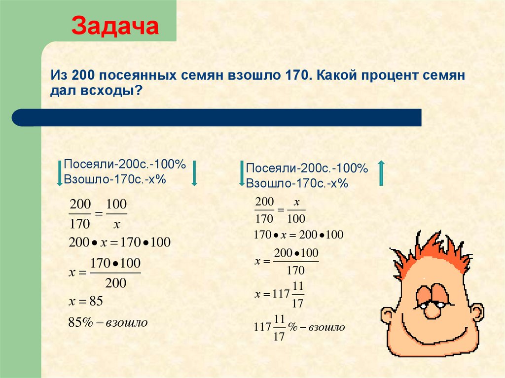Из 200 посеянных семян взошло 170. Какой процент семян дал всходы?