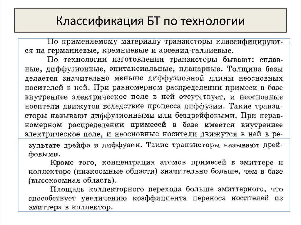 Классификация БТ по технологии