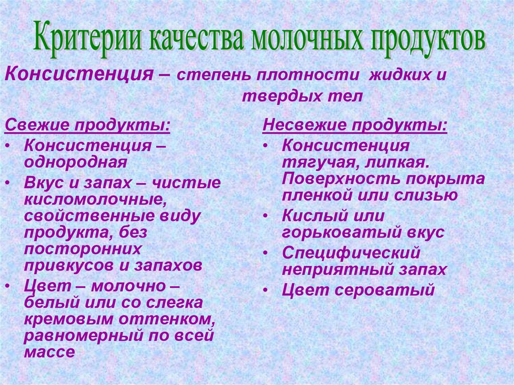 Консистенция – степень плотности жидких и твердых тел