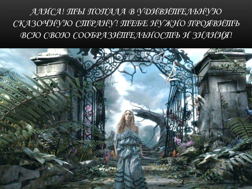 Алиса! Ты попала в удивительную сказочную страну! Тебе нужно проявить всю свою сообразительность и знания!