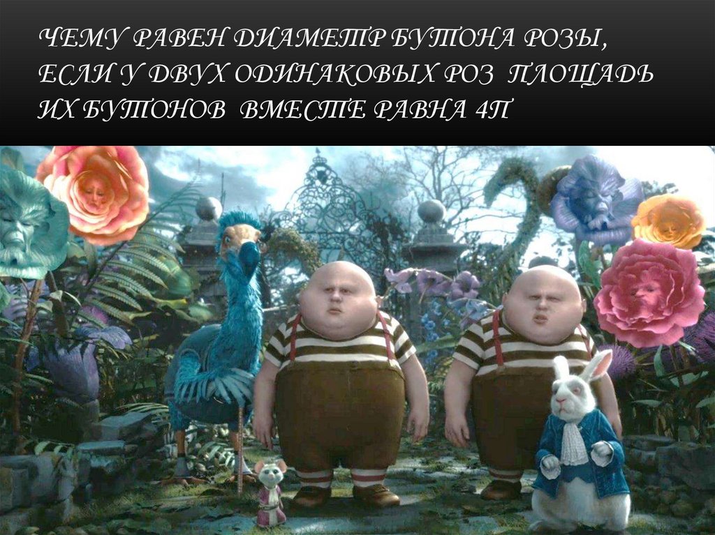 Чему равен диаметр бутона розы, если у двух одинаковых роз площадь их бутонов вместе равна 4π