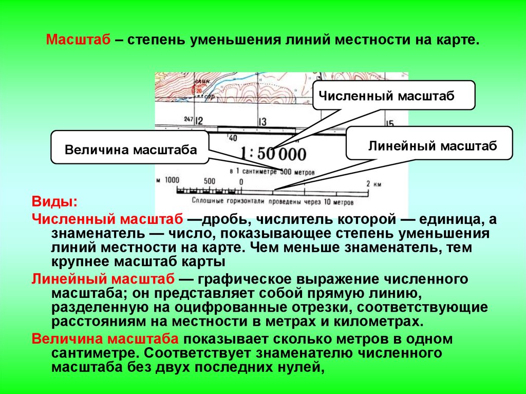 Масштаб 1 500 показывает что изображение линии местности уменьшено на плане в