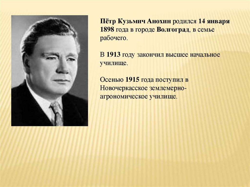 П рос. Анохин Петр Кузьмич (1898-1974). Пётр Кузьмич Анохин. II.К. Анохин. Пётр Кузьми́ч Ано́хин.