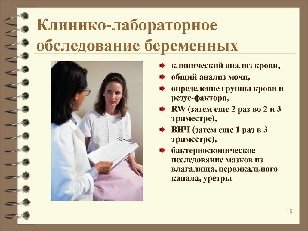 Явки по беременности. Обследование беременной в женской консультации. Основные методы обследования беременных в женской консультации. Плановый осмотр у беременных. Клинико-лабораторное обследование беременных.