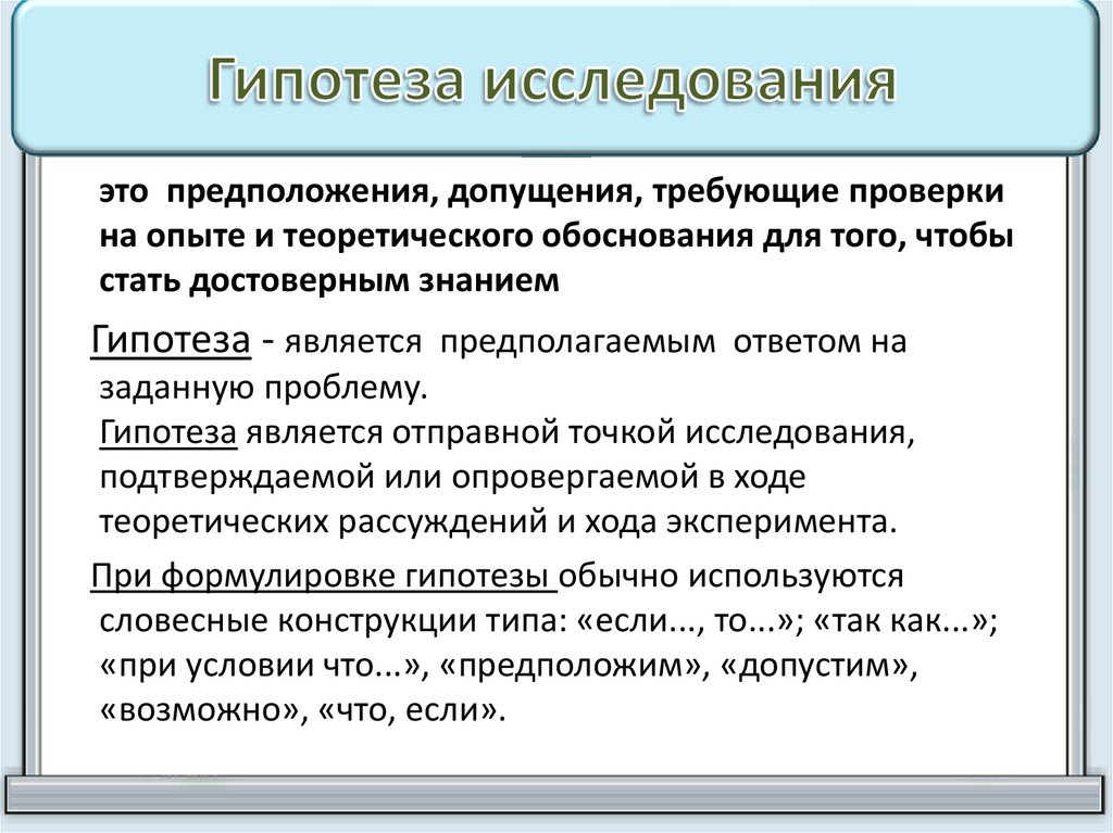 Что такое гипотеза в проекте примеры 10 класс