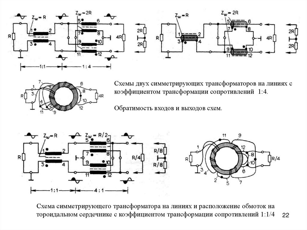 Симметрирующий трансформатор схема