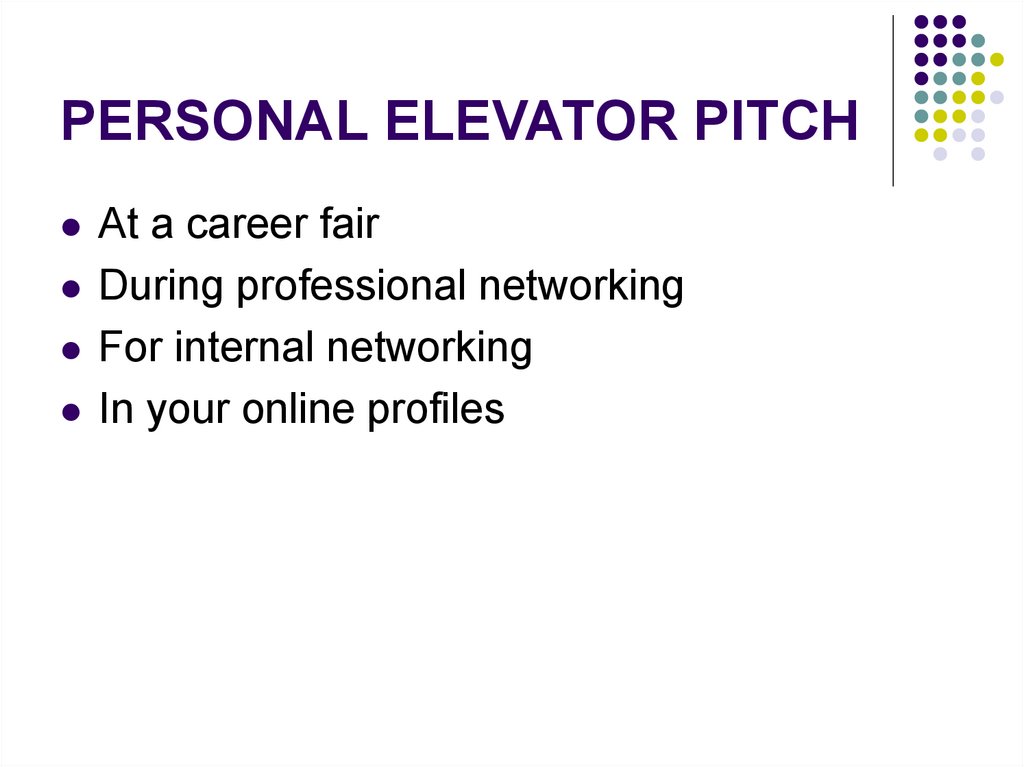 PERSONAL ELEVATOR PITCH