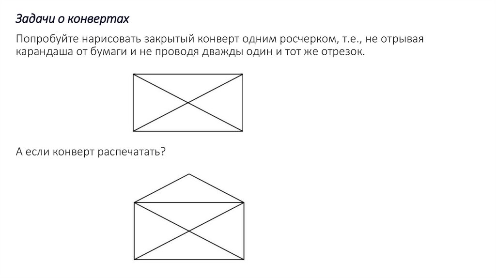 Нарисовать закрытый конверт не отрывая карандаша от бумаги