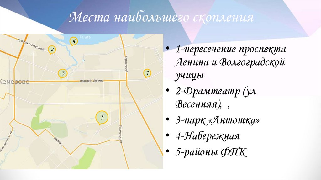 Места наибольшего скопления