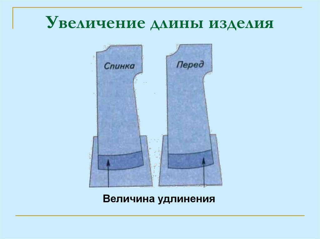 Как увеличить длину. Увеличение длины. Изменение длины изделия. Увеличение длины изделия за счет оборки. Увеличение длины заготовки и уменьшение.